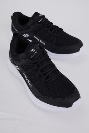 Unisex Siyah Beyaz Bağcıklı Rahat Kalıp Nefes Alabilen Kumaş Sneaker TBKA05