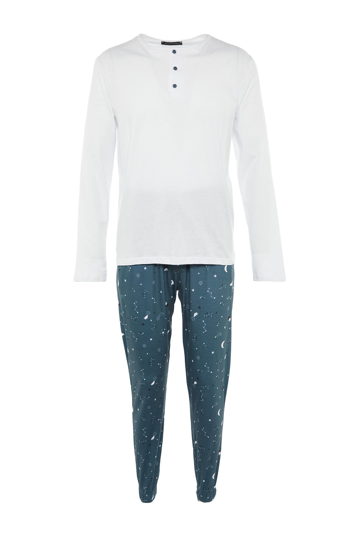 TRENDYOL MAN Yeşil - Beyaz Erkek Baskılı Regular Fit Örme Pijama Takımı TMNAW23PT00023 ZR10822