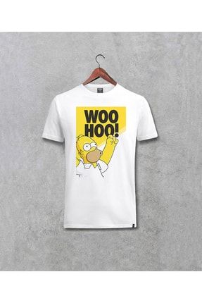 The Simpsons Woo Hoo Tasarım Baskılı Unisex Beyaz Tişört 06drk1916087740