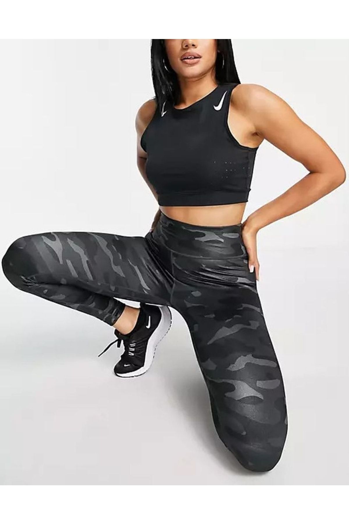 Nike One Women's Dark Grey Camo Print Midrise Leggings (DD4559-070) S/M/L/XL /XXL
