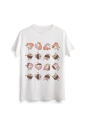 Unisex Erkek Kadın Sushi Rolls Japanese Cute Kawaii Baskılı Tasarım Beyaz Tişört Tshirt T-shirt LAC00847