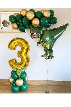 Dinozor Temalı Balon Zinciri T-rex Balon Ve Rakam Balon Karşılama Seti TYDNZT