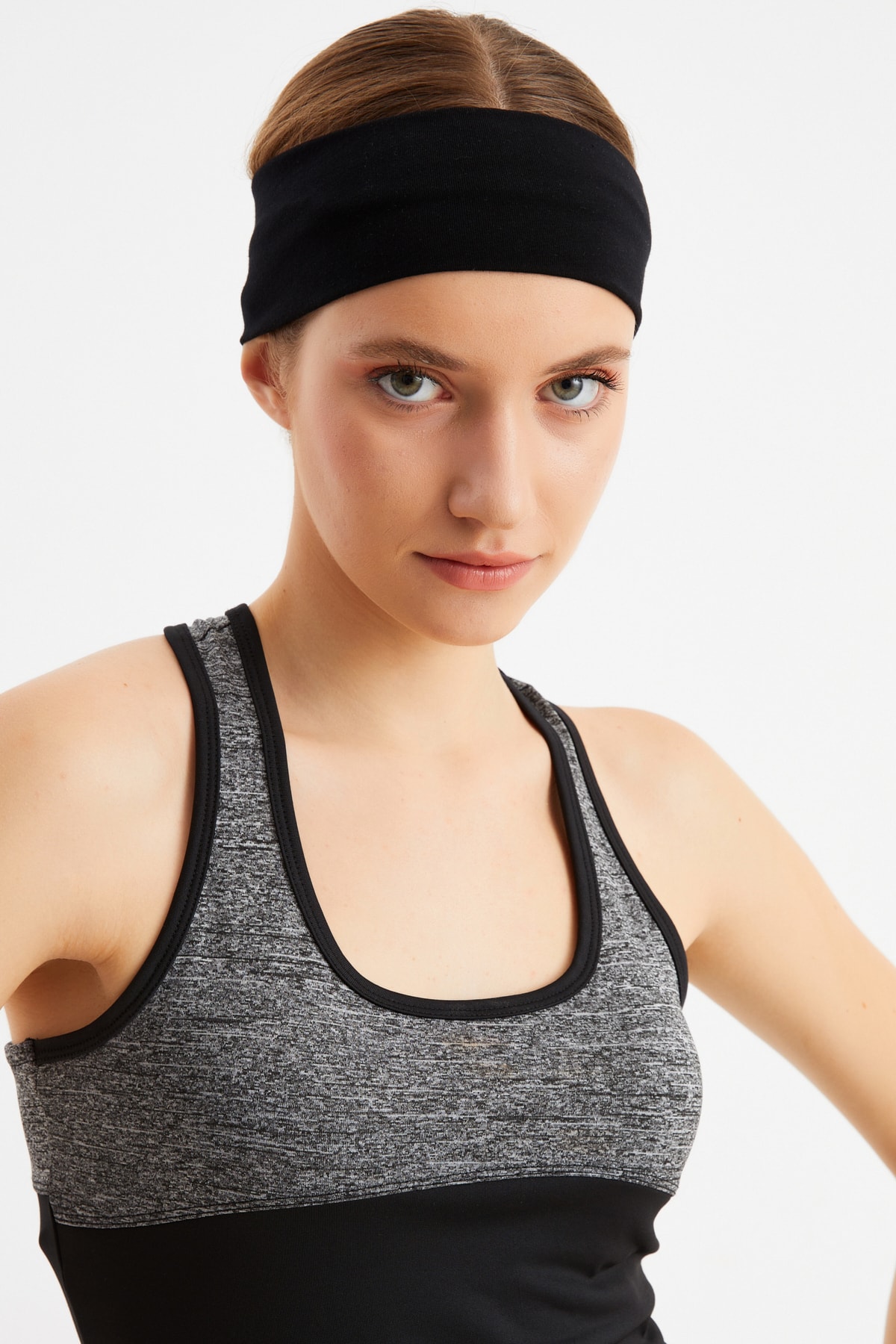 Kadın Siyah Pamuklu Penye Kaymaz Terletmez Ultra Hafif Spor Saç Bandı Bandana 3