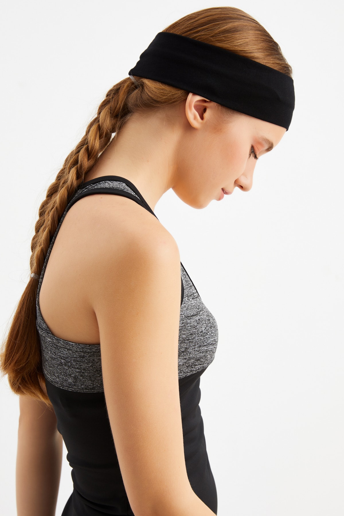 Kadın Siyah Pamuklu Penye Kaymaz Terletmez Ultra Hafif Spor Saç Bandı Bandana 5