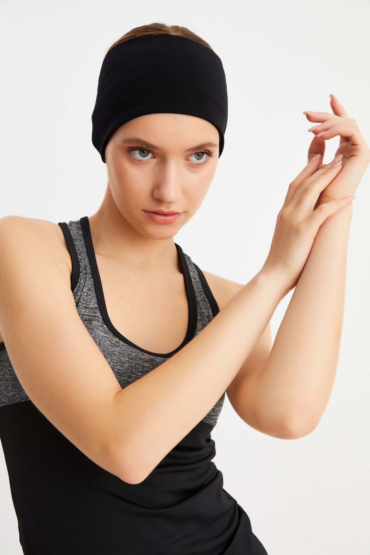 Kadın Çift Taraflı Kullanım Alternatifli, Pamuklu Penye, Kaymaz, Hafif, Spor Saç Bandı Bandana 2