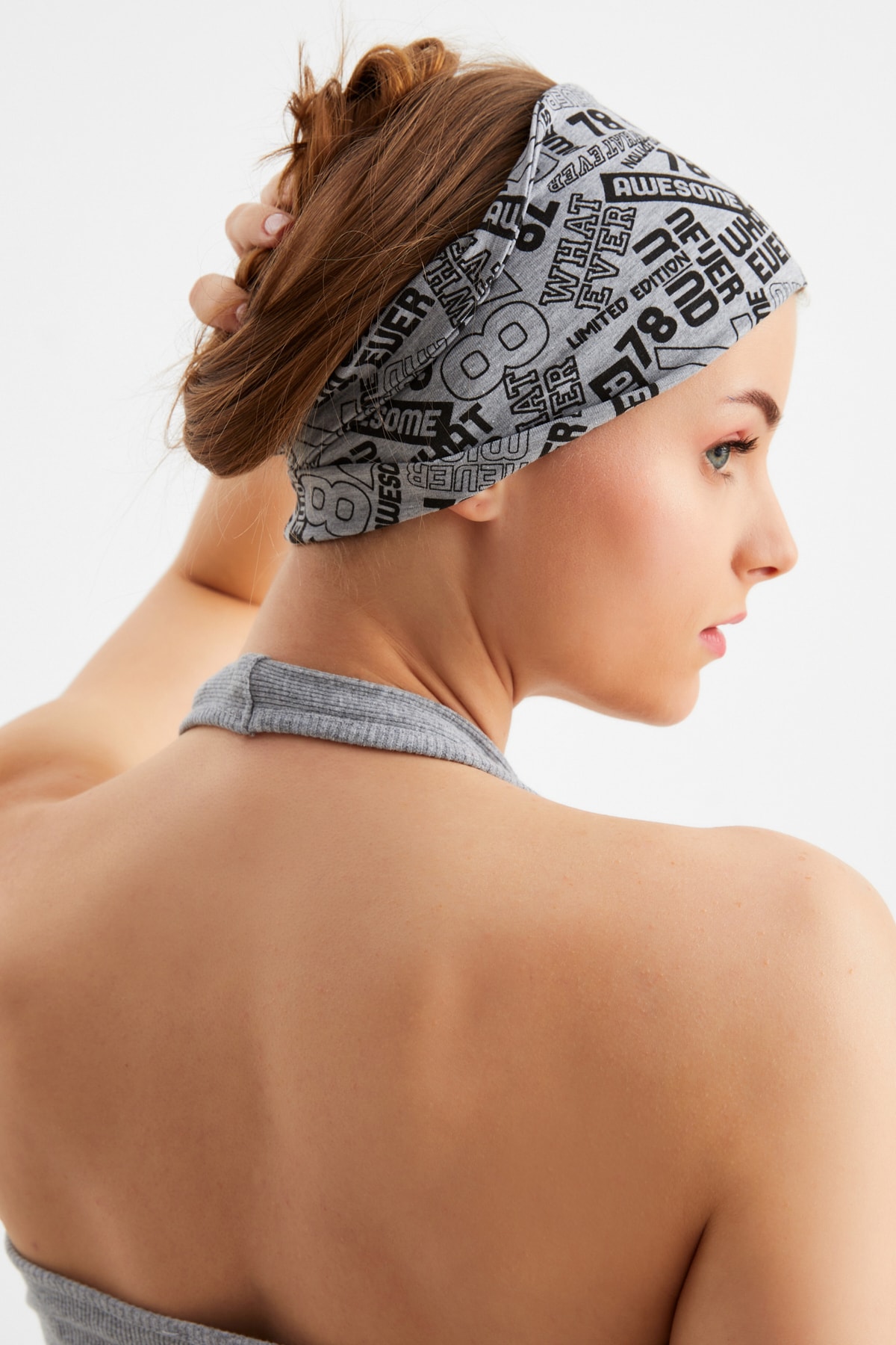 Kadın Çift Taraflı Kullanım Alternatifli, Pamuklu Penye, Kaymaz, Hafif, Spor Saç Bandı Bandana 7