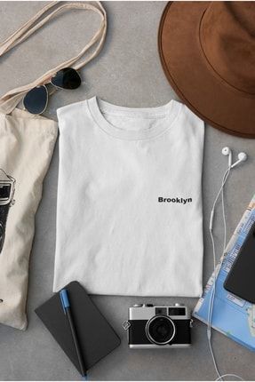 Unisex Beyaz Dijital Baskılı Kısa Kollu Brooklyn Yazılı Tasarım Oversize T-shirt sheesh-68