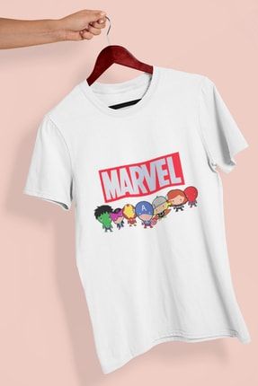Unisex Beyaz Dijital Baskılı Kısa Kollu Marvel-avengers Tasarım Oversize T-shirt sheesh-13