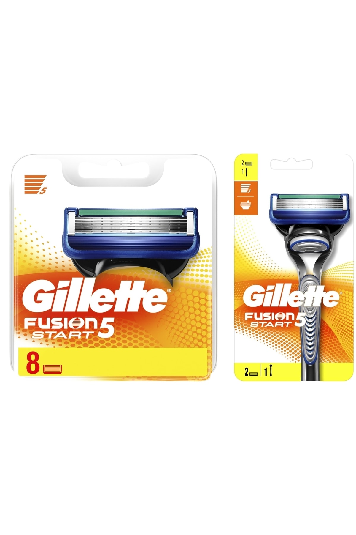 Gillette Fusion 5 Start 8'li Yedek Bıçak + Fusion Start Tıraş Makinesi 2 Yedekli