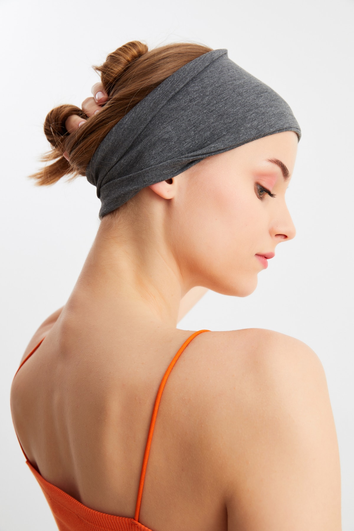 Kadın Çift Taraflı Kullanım Alternatifli, Pamuklu Penye, Kaymaz, Hafif, Spor Saç Bandı Bandana 7
