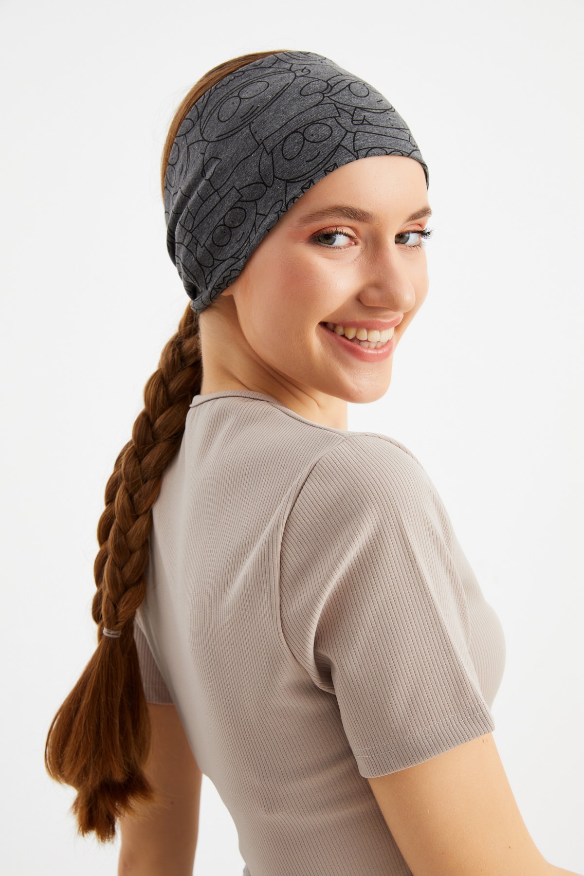Kadın Çift Taraflı Kullanım Alternatifli, Pamuklu Penye, Kaymaz, Hafif, Spor Saç Bandı Bandana 6