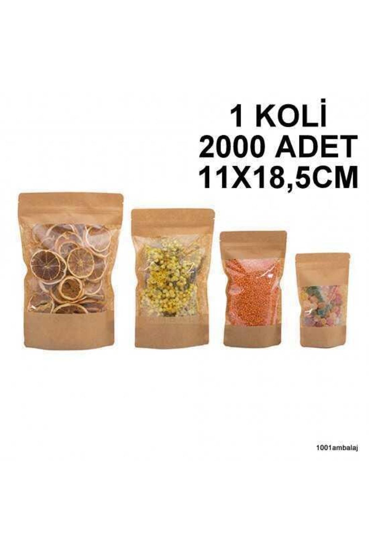 1001 Ambalaj Kraft 11x18,5 Cm 100 Gramlık Geniş Pencereli Kilitli Doypack Torba 1 Koli 2000 Adet