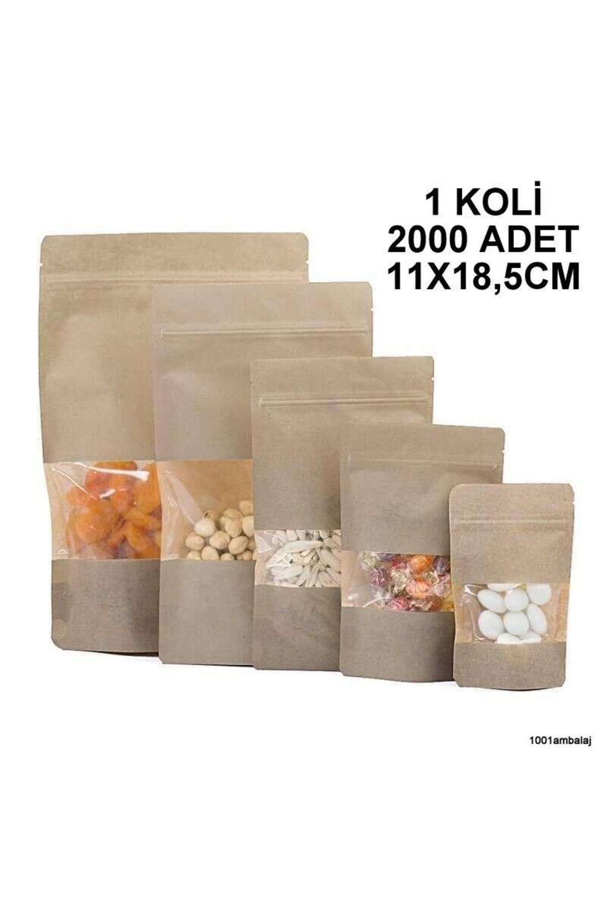 1001 Ambalaj Kraft 11x18,5 Cm 100 Gramlık Pencereli Kilitli Doypack Torba (1 Koli 2000 Adet)