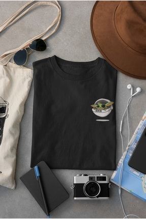 Unisex Siyah Dijital Baskılı Kısa Kollu Baby Yoda-grogu Tasarım Oversize T-shirt sheesh-19