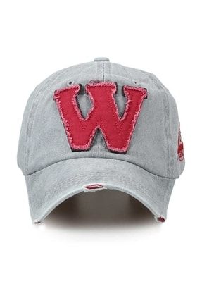 W Logolu Eskitme Beyzbol Şapka Kep [gri] hemenal142