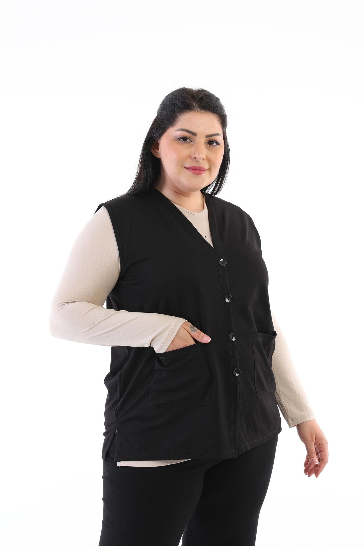 Şahbaz-Plus Size Short Pocket Vest 2
