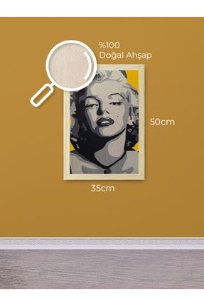 Marilyn Monroe C?izim Ahşap Çerçeveli Ahşap Dokulu 35x50cm Sarı Tablo TT1113