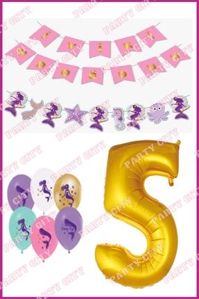 Deniz Kızı Konsepti 5 Yaş Doğum Günü Parti Kutlama Seti AS1438