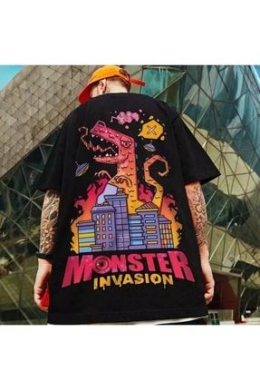 Oversize Unisex Dragon Monster Baskılı T-shirt %100 Pamuk mdl-nseason-107