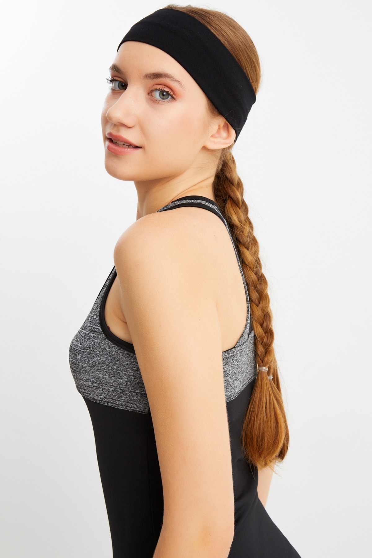 Kadın Siyah Pamuklu Penye Kaymaz Terletmez Ultra Hafif Spor Saç Bandı Bandana 6