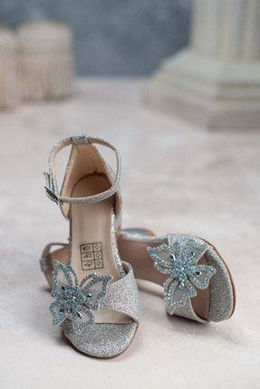 Kız Çocuk Topuklu Ayakkabı Gümüş Kelebek AB21.GUMUS