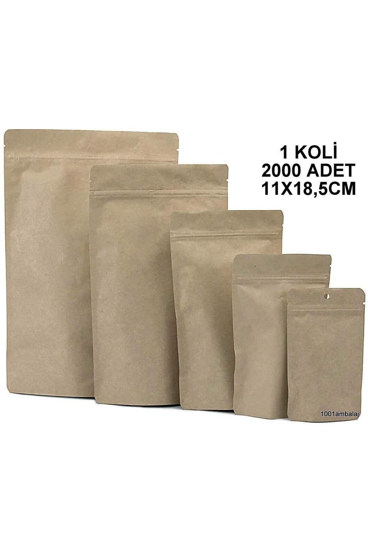 1001 Ambalaj Kraft 11x18,5 Cm 100 Gramlık Kilitli Doypack Torba 1 Koli 2000 Adet