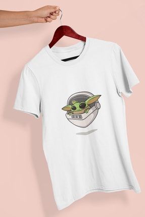 Unisex Beyaz Dijital Baskılı Kısa Kollu Baby Yoda-grogu Tasarım Oversize T-shirt sheesh-18