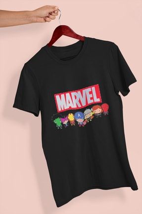 Unisex Siyah Dijital Baskılı Kısa Kollu Marvel-avengers Tasarım Oversize T-shirt sheesh-13