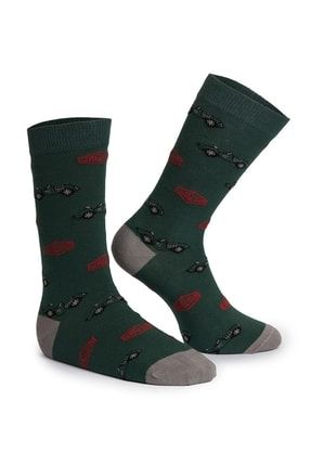 Yeşil Araba Desenli Erkek Soket Çorap KAF000034