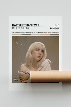 Billie Eilish Happier... Albümü Spotify Barkodlu Çerçevesiz Albüm Poster HGPSTRHG30