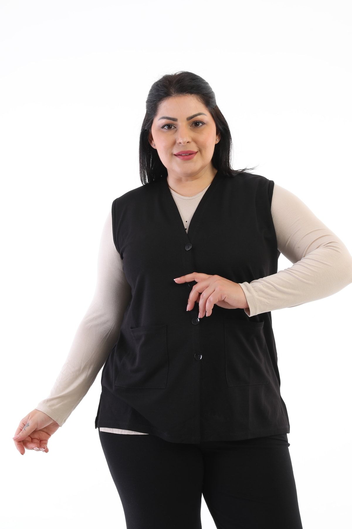 Şahbaz-Plus Size Short Pocket Vest 3