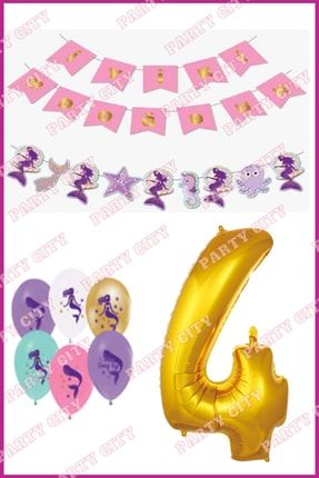 Deniz Kızı Konsepti 4 Yaş Doğum Günü Parti Kutlama Seti AS1438