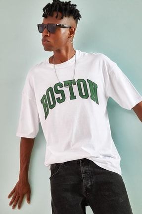 Unisex Boston Baskılı Oversize Tshirt 19010