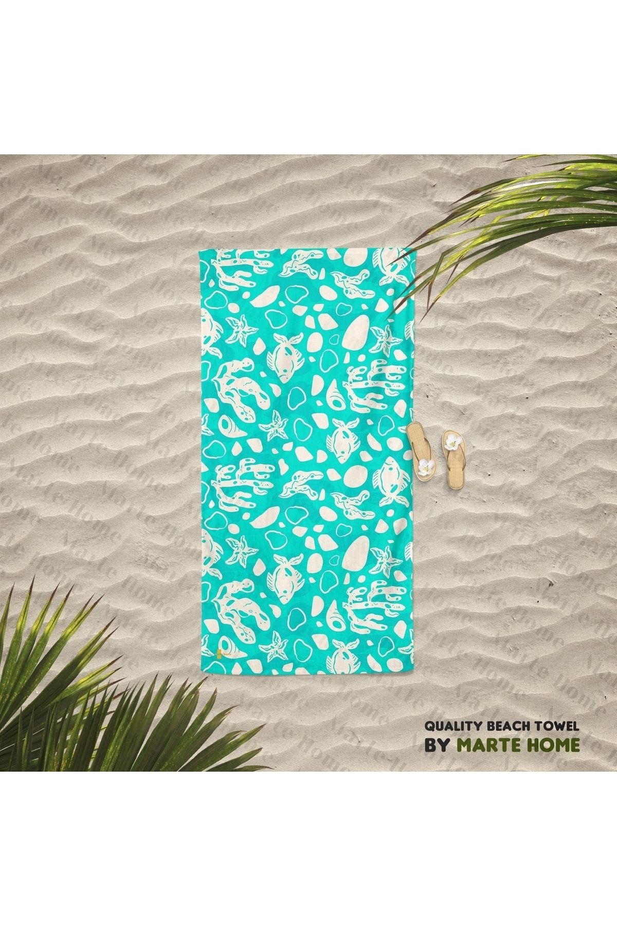 Marte Home-Datça - Turquoise Ocean Pattern Printed Beach Towel 1