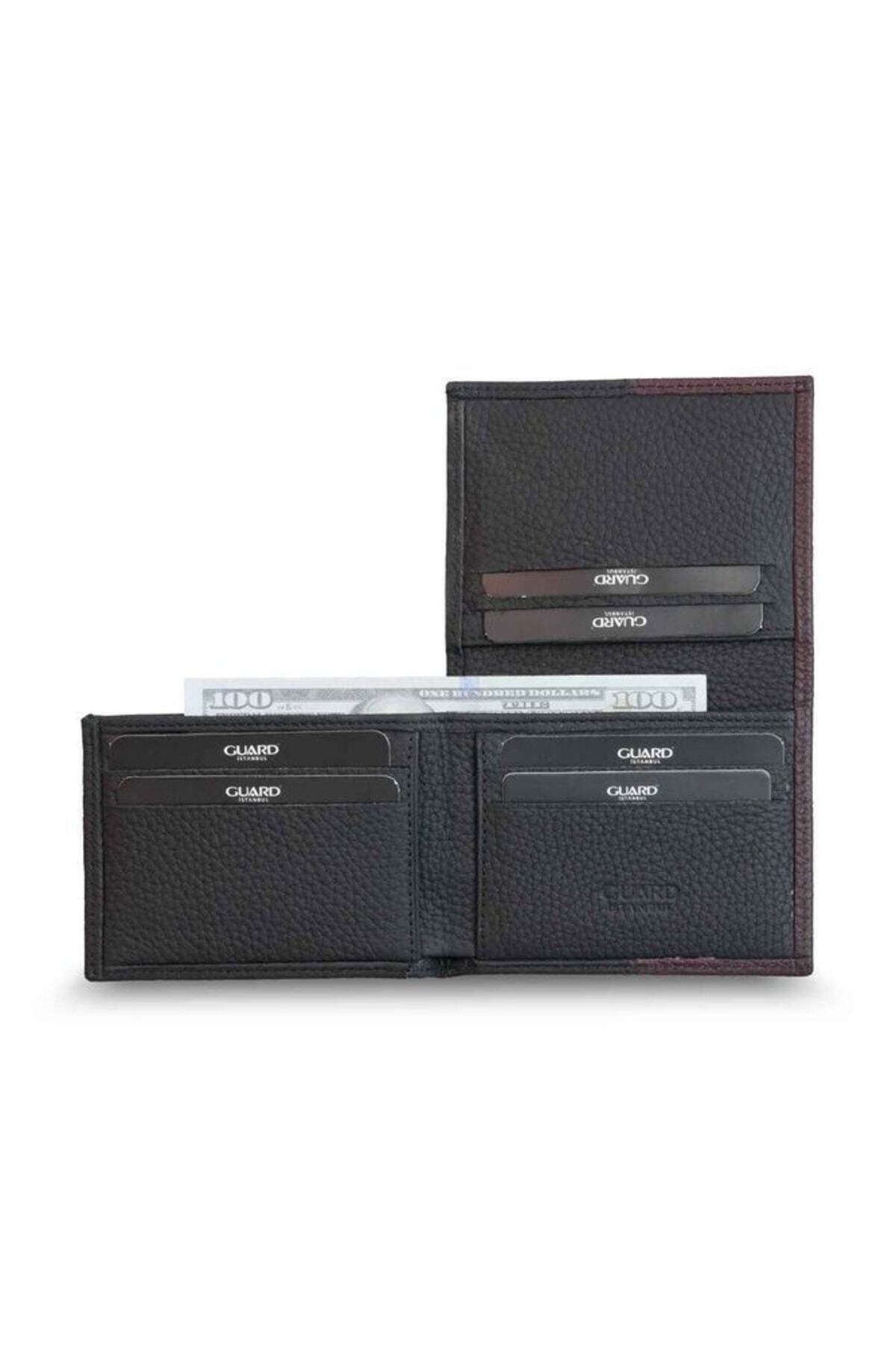 GUARD-Men's Leather Wallet - Hgüneyli Matte, Claret Red/Black 3