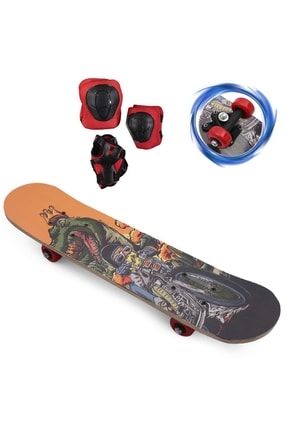 Motorlu Canavarlar 60 Cm Kaykay + Koruyucu Set - Çocuk Kaykayı - Kaymaz Yüzel Skate Boy - Skateboard kayk4x06s