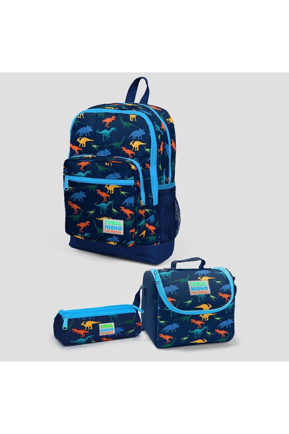 Coral High Rucsac De Școală Cu Patru Compartimente, Cu Model De Dinozaur, Albastru Bleumarin Pentru Copii, Cutie De Prânz Termo Unisex - One Size