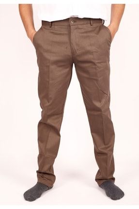 Erkek Rahat Klasik Kesim Geniş Paça Normal Kalıp Comfort Fermuarlı Keten Pantolon Tek Renk MODA09607
