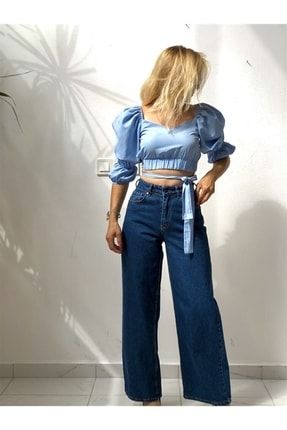 Maya Koyu Mavi 90's Likralı Süper Yüksek Bel Salaş Jeans Palazzo Pantolon. (süper Yüksek) TYC00507237529