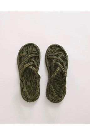 Haki Yeşili Hasır Örgü Sandalet HasırTerlik-001