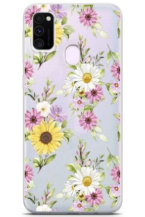 Samsung Galaxy M21 Kır Çiçekleri Desenli Tpuslip Polimer Şeffaf Kılıf M21LANS
