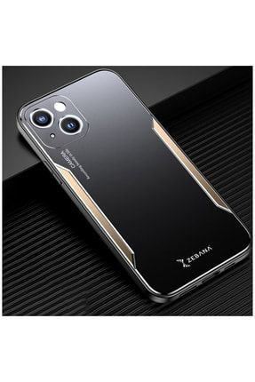 Iphone 13 Uyumlu Kılıf Metal Mitras Kılıf Silikon Kenar Gold 3571-m537