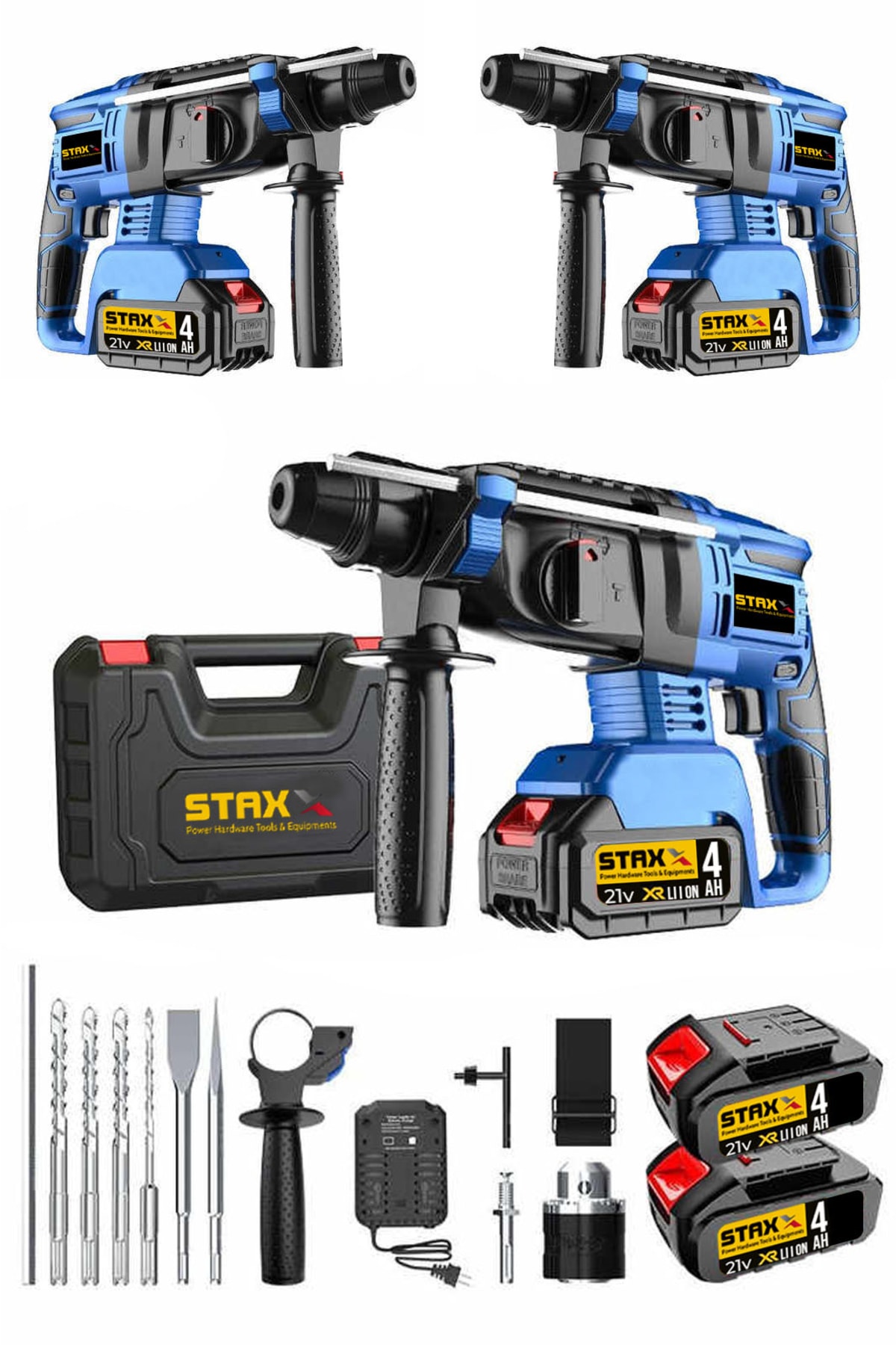 STAXX POWER Akt214a Kömürsüz Brushless Motorlu 21v 4ah 5j Akülü Kırıcı Delici Metal Dişli + Set Hediyeli