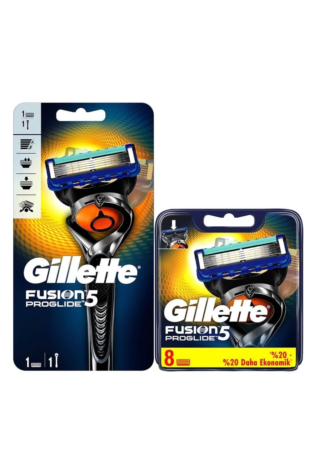 Gillette Fusion 5 Proglide Yedek Tıraş Bıçağı 8'li + Proglide Flexball Tıraş Makinesi 1 Yedekli