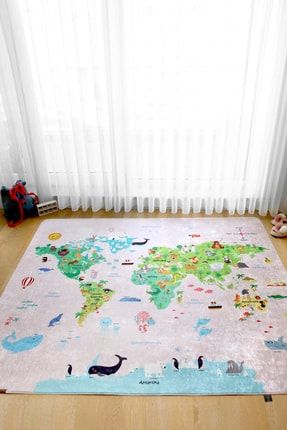 Dünya Haritası 120x160 Cm Oyun Matı Bebek Ve Çocuk Halısı Pembe TYC00506623154
