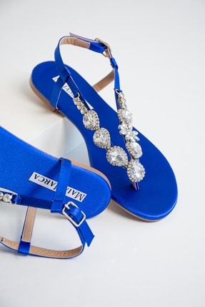 Maia Saten Mavi Taşlı Sandalet maia-saten-tasli