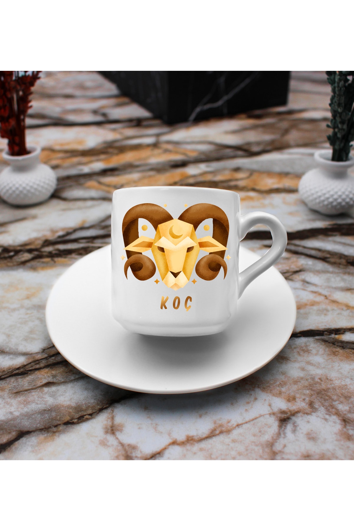 Aries Printed Sublimation Turkish Coffee Cup & 3-Piece Lavi Chocolate & 2-Piece Mehmet Efendi Single Serve