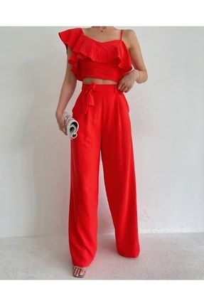 Kırmızı Crop Pantolon Takım MY-342751