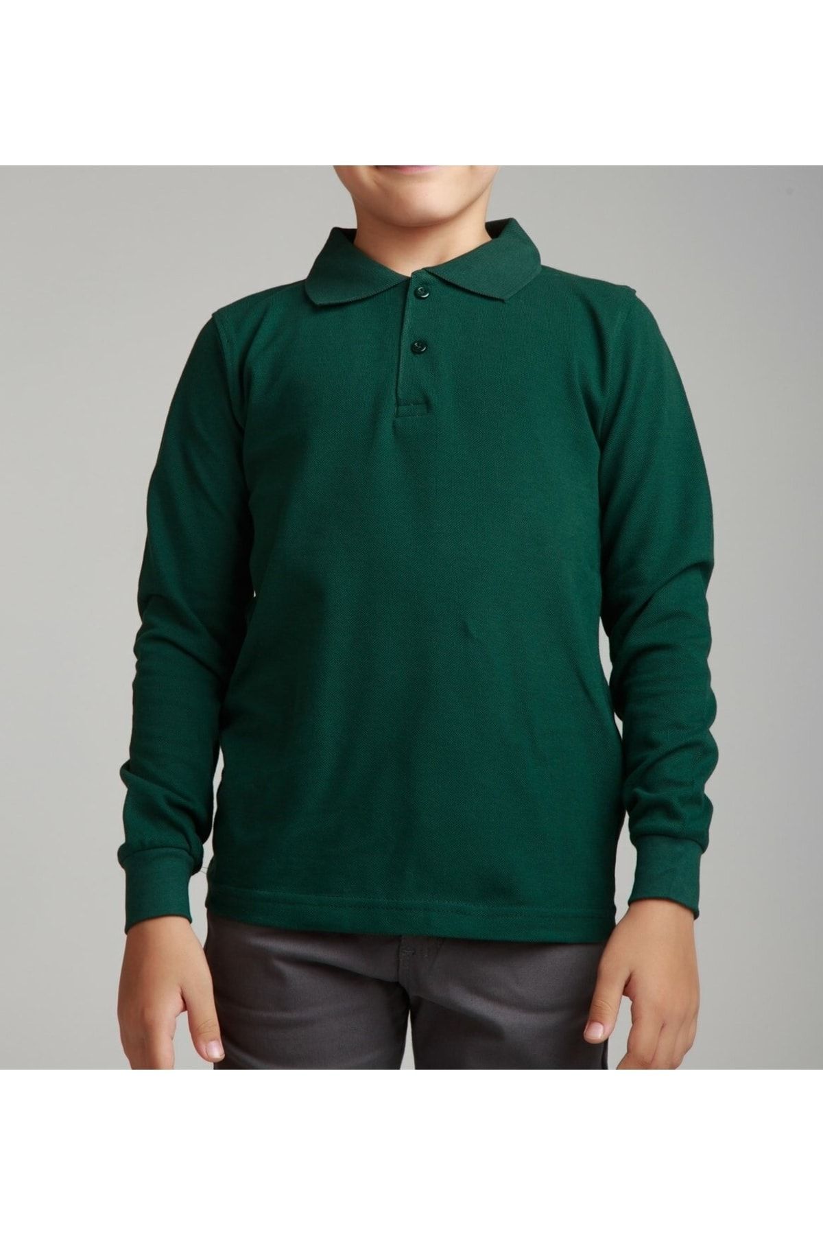 FATELLA Unisex Children s Polo Neck Long Sleeve Dark Green T shirt