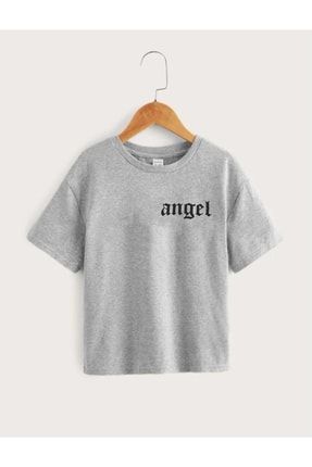 Çocuk Unisex Oversize Gri Angel Baskılı T-shirt kçkangel-